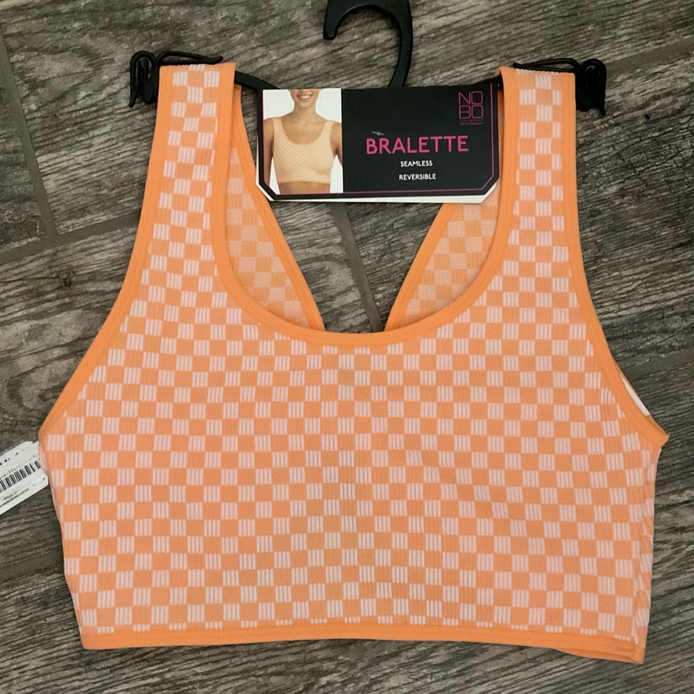 New Nobo Seamless Reversible Twist Bralette Peach Check Size XL